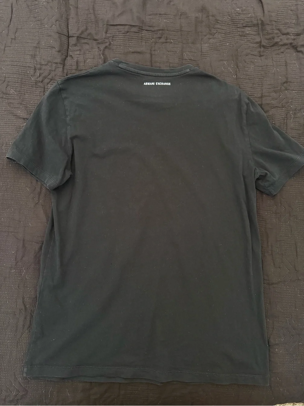 Armani Exchange Black Short-Sleeve Logo Tee with Geometric Chest Panel